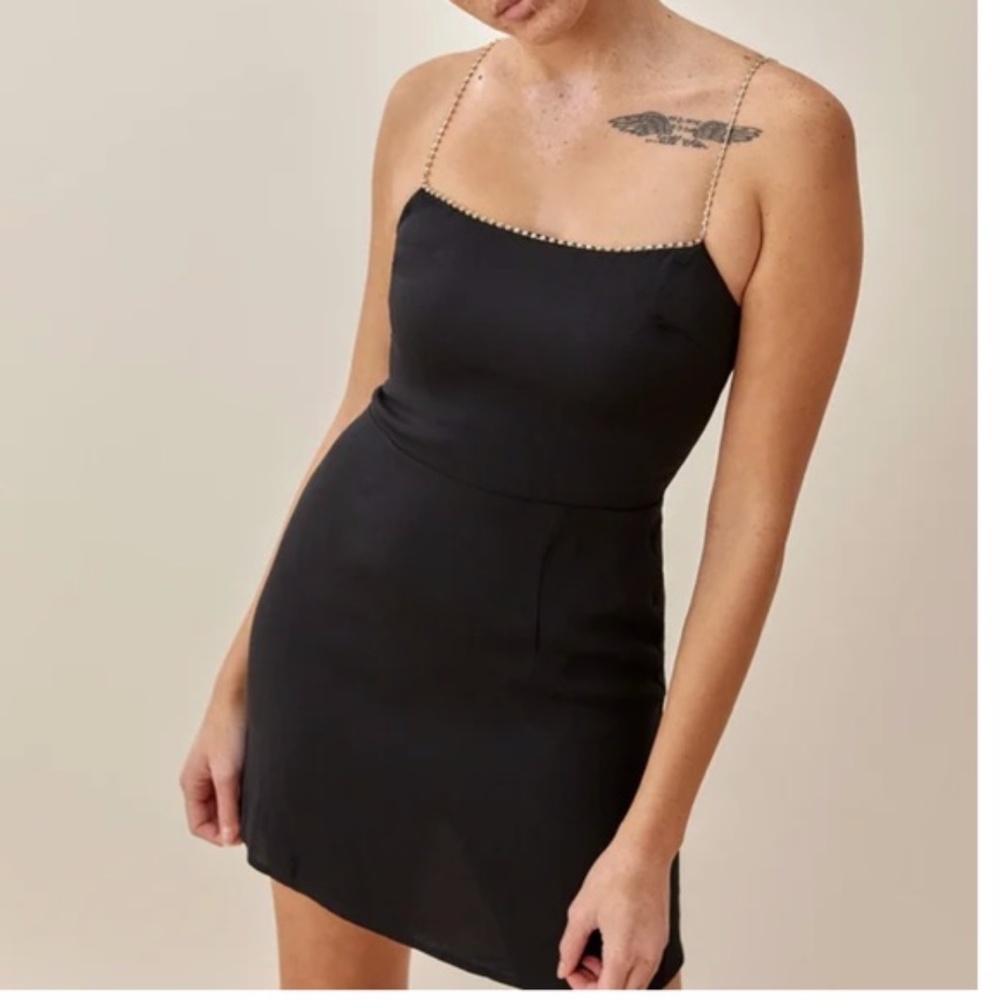 NWT Reformation Baltimore Dress Diamond Details Black Size 0 - Picture 1 of 16